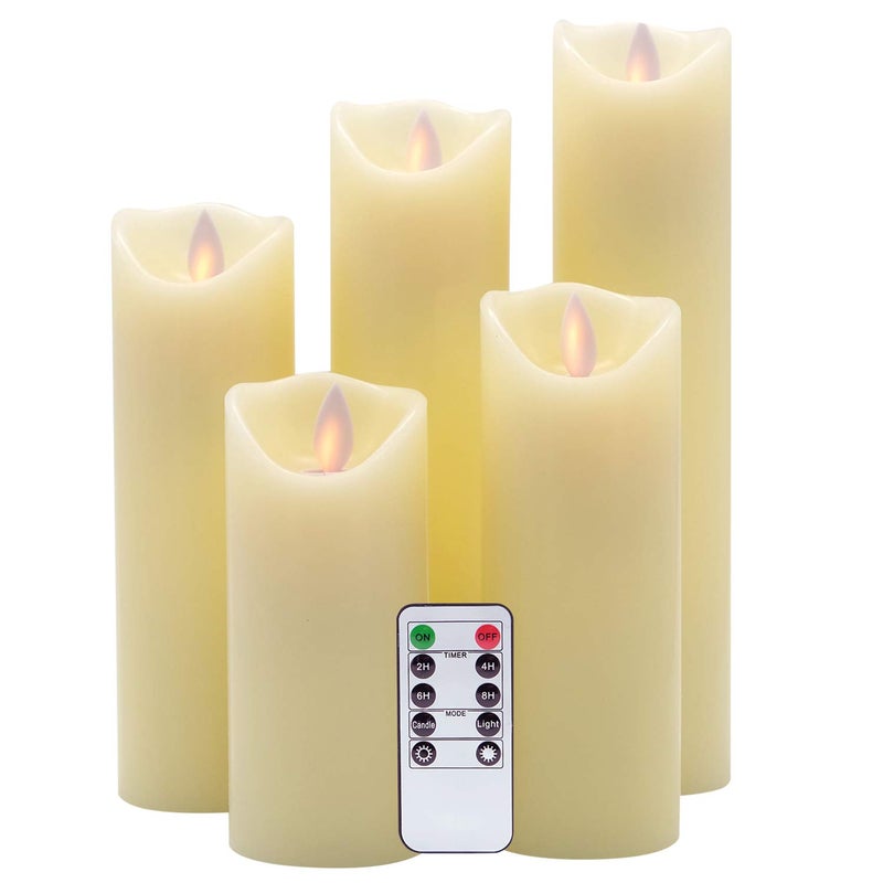 Eldnacele LED Flameless Flickering Candles with Remote Timer Warm White Battery Operated Wax LED Pillar Candles Set of 5 Realistic Flame for Decoration (2.2" X 5"6" 7" 8" 9") - Image 1
